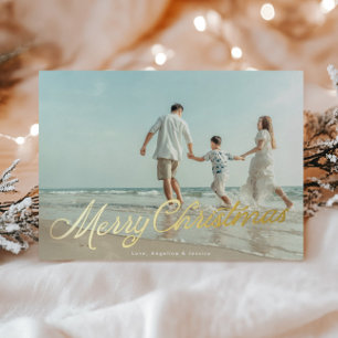 Tarjeta Festiva Con Relieve Metalizado Superposición de letras de papel de oro Merry Chri