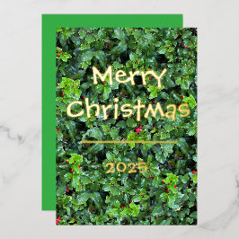 Tarjeta Festiva Con Relieve Metalizado Tarjeta Clásica de Bayas de Acebo y Verdor con Bay