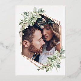 Tarjeta Festiva Con Relieve Metalizado Tarjeta de agradecimiento de boda con follaje de o