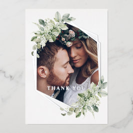 Tarjeta Festiva Con Relieve Metalizado Tarjeta de agradecimiento de boda con follaje de p