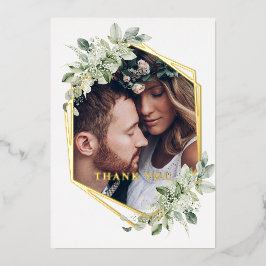 Tarjeta Festiva Con Relieve Metalizado Tarjeta de agradecimiento de boda con follaje verd