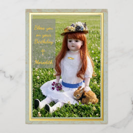 Tarjeta Festiva Con Relieve Metalizado Tarjeta de cumpleaños de muñeca antigua con lámina