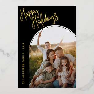 Tarjeta Festiva Con Relieve Metalizado Tarjeta de Felices Fiestas con guión moderno Agr