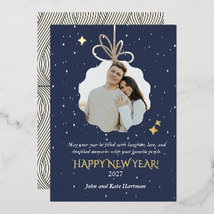Tarjeta Festiva Con Relieve Metalizado Tarjeta de felicitación de Año Nuevo con adorno de