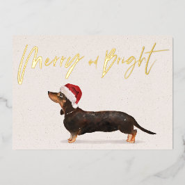 Tarjeta Festiva Con Relieve Metalizado Tarjeta de Feliz Navidad con Perro Dachshund