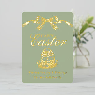 Tarjeta Festiva Con Relieve Metalizado Tarjeta de Feliz Pascua con Hoja de Oro Elegante y