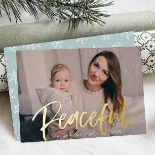 Tarjeta Festiva Con Relieve Metalizado Tarjeta de Foto Azul Hielo con Letra Moderna y Tra