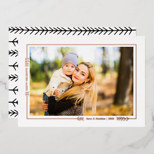 Tarjeta Festiva Con Relieve Metalizado Tarjeta de foto con borde de rama de invierno de p