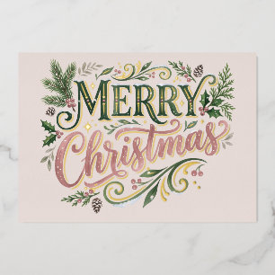 Tarjeta Festiva Con Relieve Metalizado Tarjeta de Foto con Letra a Mano Rosa de Lujo