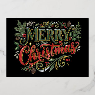 Tarjeta Festiva Con Relieve Metalizado Tarjeta de Foto con Letra a Mano Verde y Rojo de L