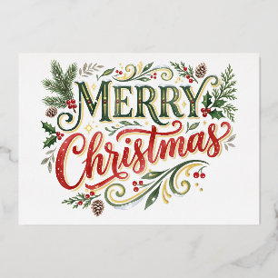 Tarjeta Festiva Con Relieve Metalizado Tarjeta de Foto con Letra a Mano Verde y Rojo de L