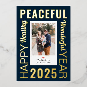 Tarjeta Festiva Con Relieve Metalizado Tarjeta de Foto de Año Nuevo Feliz con Marco de Le