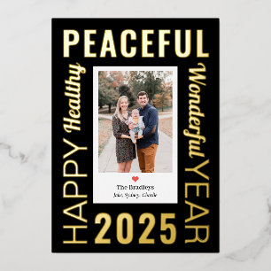 Tarjeta Festiva Con Relieve Metalizado Tarjeta de Foto de Año Nuevo Feliz con Marco de Le