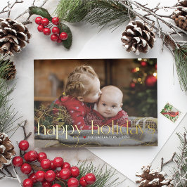 Tarjeta Festiva Con Relieve Metalizado Tarjeta de Foto de Felices Fiestas con Lámina de O