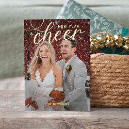 Tarjeta Festiva Con Relieve Metalizado Tarjeta de Foto de Feliz Año Nuevo con Papel de Ho