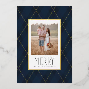 Tarjeta Festiva Con Relieve Metalizado Tarjeta de Foto de Fiesta con Patrón Argyle Azul A