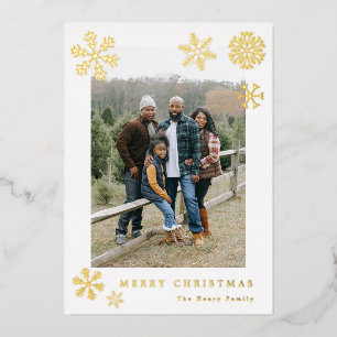Tarjeta Festiva Con Relieve Metalizado Tarjeta de Foto de Navidad con Copos de Nieve de P