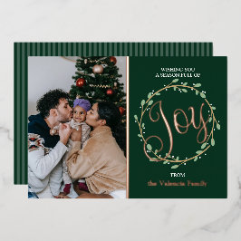 Tarjeta Festiva Con Relieve Metalizado Tarjeta de Foto de Vacaciones con Corona de Hoja d