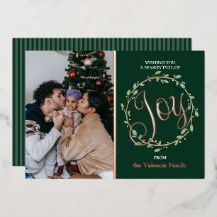 Tarjeta Festiva Con Relieve Metalizado Tarjeta de Foto de Vacaciones con Corona de Hoja d