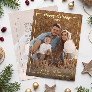Tarjeta Festiva Con Relieve Metalizado Tarjeta de Foto Familiar con Hoja de Oro 'Felices