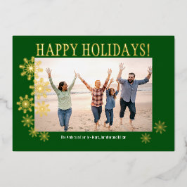 Tarjeta Festiva Con Relieve Metalizado Tarjeta de foto familiar de copos de nieve con lám