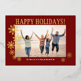 Tarjeta Festiva Con Relieve Metalizado Tarjeta de foto familiar de copos de nieve con pap