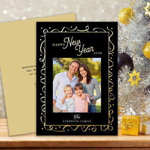 Tarjeta Festiva Con Relieve Metalizado Tarjeta de Mensaje de Año Nuevo en Oro con Script