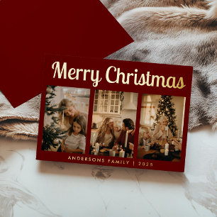 Tarjeta Festiva Con Relieve Metalizado Tarjeta de Navidad Alegre con guión mínimo y tres