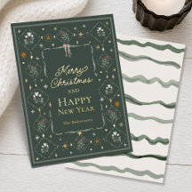 Tarjeta de Navidad botánica con auténtico pan de o