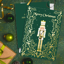 Tarjeta de Navidad Cascanueces con Hojas de Oro