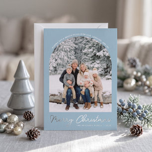 Tarjeta Festiva Con Relieve Metalizado Tarjeta de Navidad Clásica con Foto en Arco Azul C