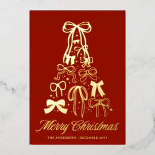 Tarjeta Festiva Con Relieve Metalizado Tarjeta de Navidad con árbol de lazo rojo y foto c