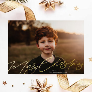 Tarjeta Festiva Con Relieve Metalizado Tarjeta de Navidad con esplendor dorado elegante F