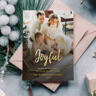 Tarjeta Festiva Con Relieve Metalizado Tarjeta de Navidad con Foto de Familia Alegre Mode