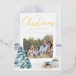 Tarjeta Festiva Con Relieve Metalizado Tarjeta de Navidad con Foto de Paisaje Invernal co