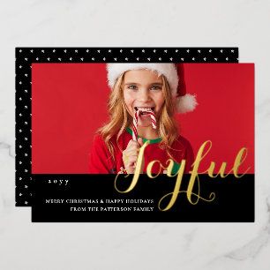 Tarjeta Festiva Con Relieve Metalizado Tarjeta de Navidad con Foto Familiar Alegres con H
