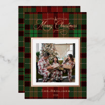 Tarjeta de Navidad con Foto Familiar en Verde Rúst