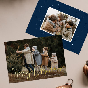 Tarjeta Festiva Con Relieve Metalizado Tarjeta de Navidad con Foto Guión Manuscrito Feliz