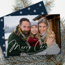Tarjeta de Navidad con Foto Moderna en Azul Marino