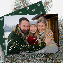 Tarjeta Festiva Con Relieve Metalizado Tarjeta de Navidad con Foto Verde y Letra Moderna