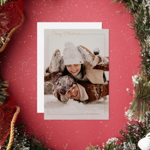 Tarjeta Festiva Con Relieve Metalizado Tarjeta de Navidad con Foto y Foil Minimalista Mod