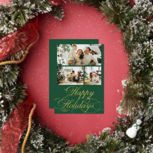 Tarjeta Festiva Con Relieve Metalizado Tarjeta de Navidad con foto y letra de caligrafía