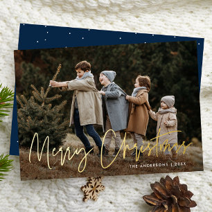 Tarjeta Festiva Con Relieve Metalizado Tarjeta de Navidad con Foto y Letra Manuscrita