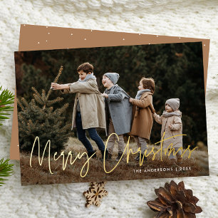 Tarjeta Festiva Con Relieve Metalizado Tarjeta de Navidad con Foto y Letra Manuscrita