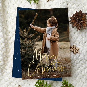 Tarjeta Festiva Con Relieve Metalizado Tarjeta de Navidad con Foto y Letra manuscrita en