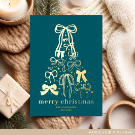 Tarjeta Festiva Con Relieve Metalizado Tarjeta de Navidad con Hoja de Oro y Arco Azul Con