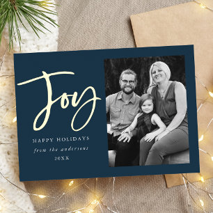 Tarjeta Festiva Con Relieve Metalizado Tarjeta de Navidad con Letra Moderna Navy
