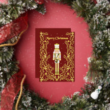 Tarjeta de Navidad de cascanueces con hoja de oro