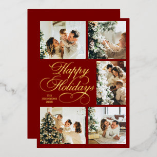 Tarjeta Festiva Con Relieve Metalizado Tarjeta de Navidad de Colaje de Fotos con Letra El