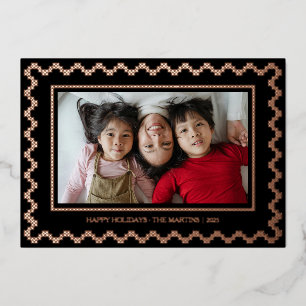 Tarjeta Festiva Con Relieve Metalizado Tarjeta de Navidad de foil con marco de punto de c